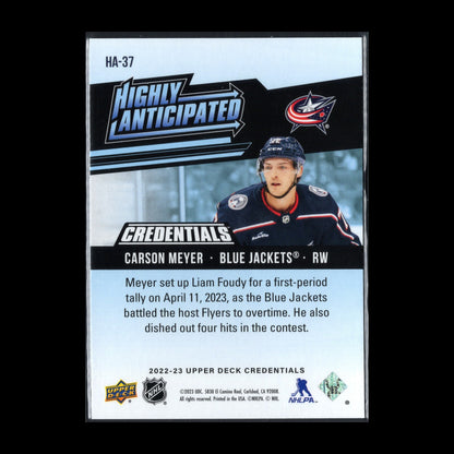 2022-23 UD Credentials CARSON MEYER #HA-37 Highly Anticipated