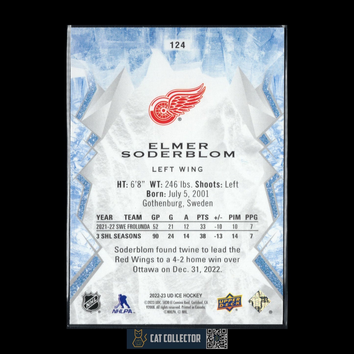 2022-23 UD Ice ELMER SODERBLOM #124 Green Rookie RC - Detroit Red Wings