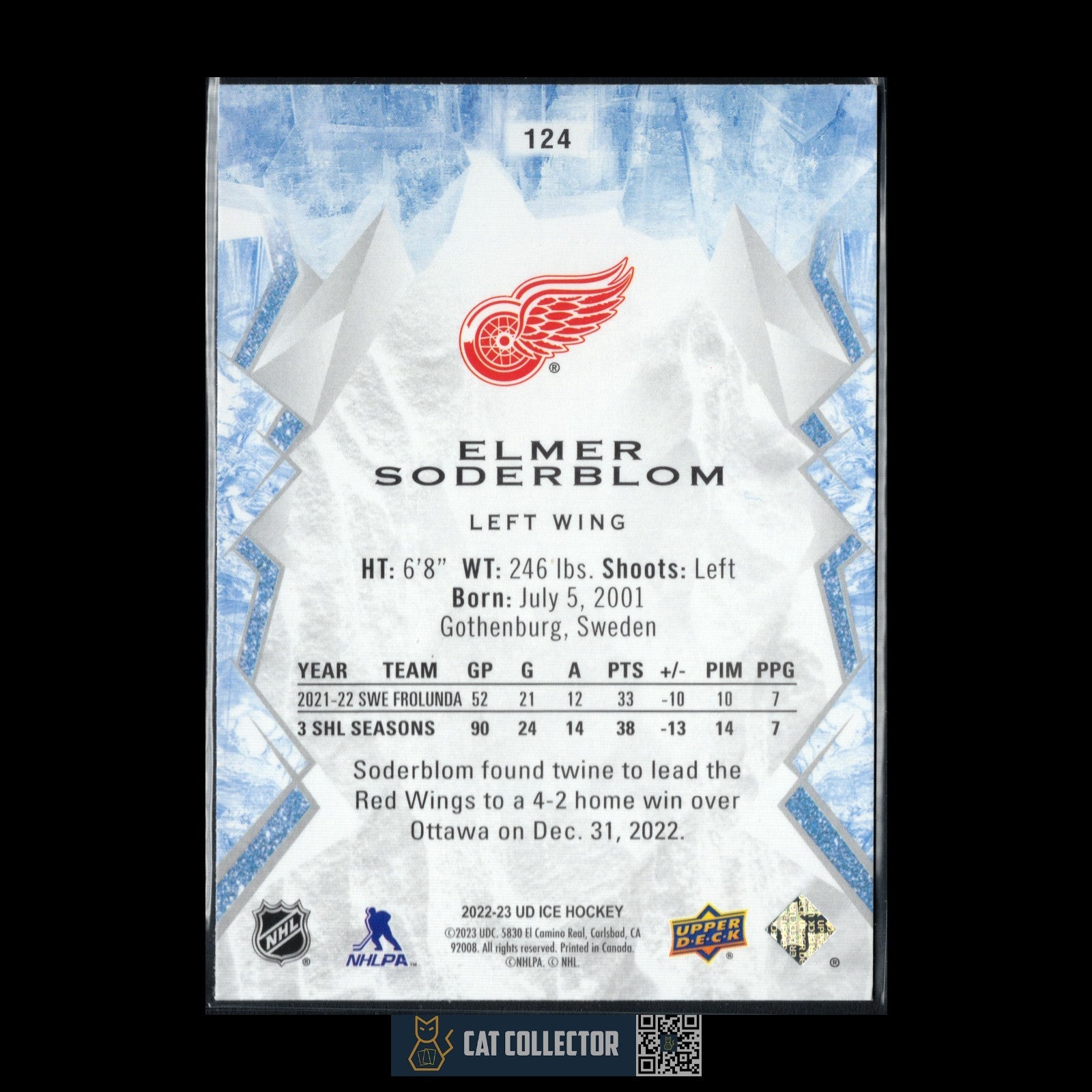 2022-23 UD Ice ELMER SODERBLOM #124 Green Rookie RC - Detroit Red Wings