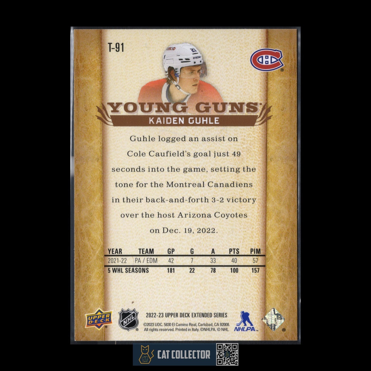 2022-23 UD Extended Series KAIDEN GUHLE #T-91 Retro Young Guns RC
