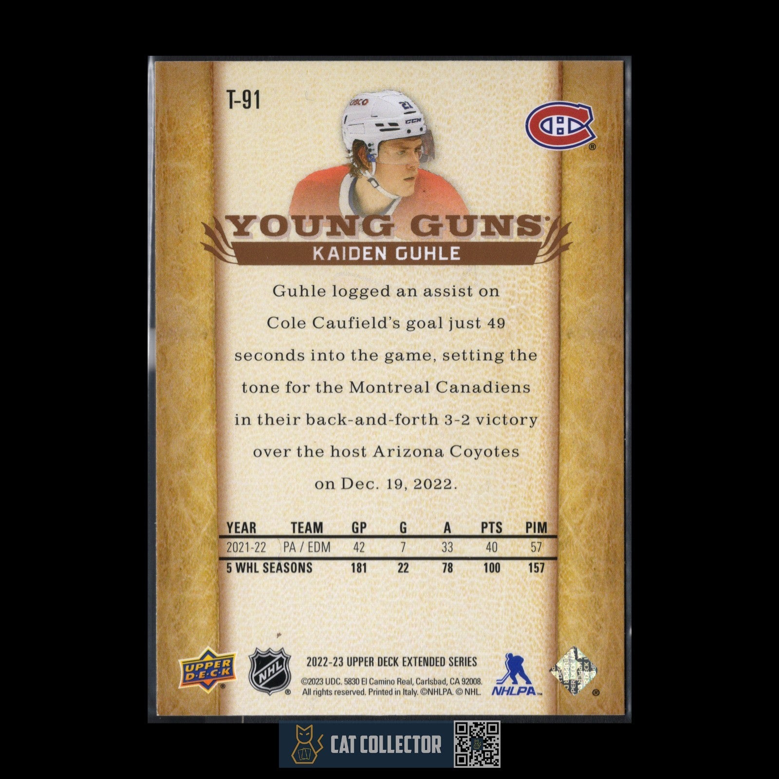 2022-23 UD Extended Series KAIDEN GUHLE #T-91 Retro Young Guns RC