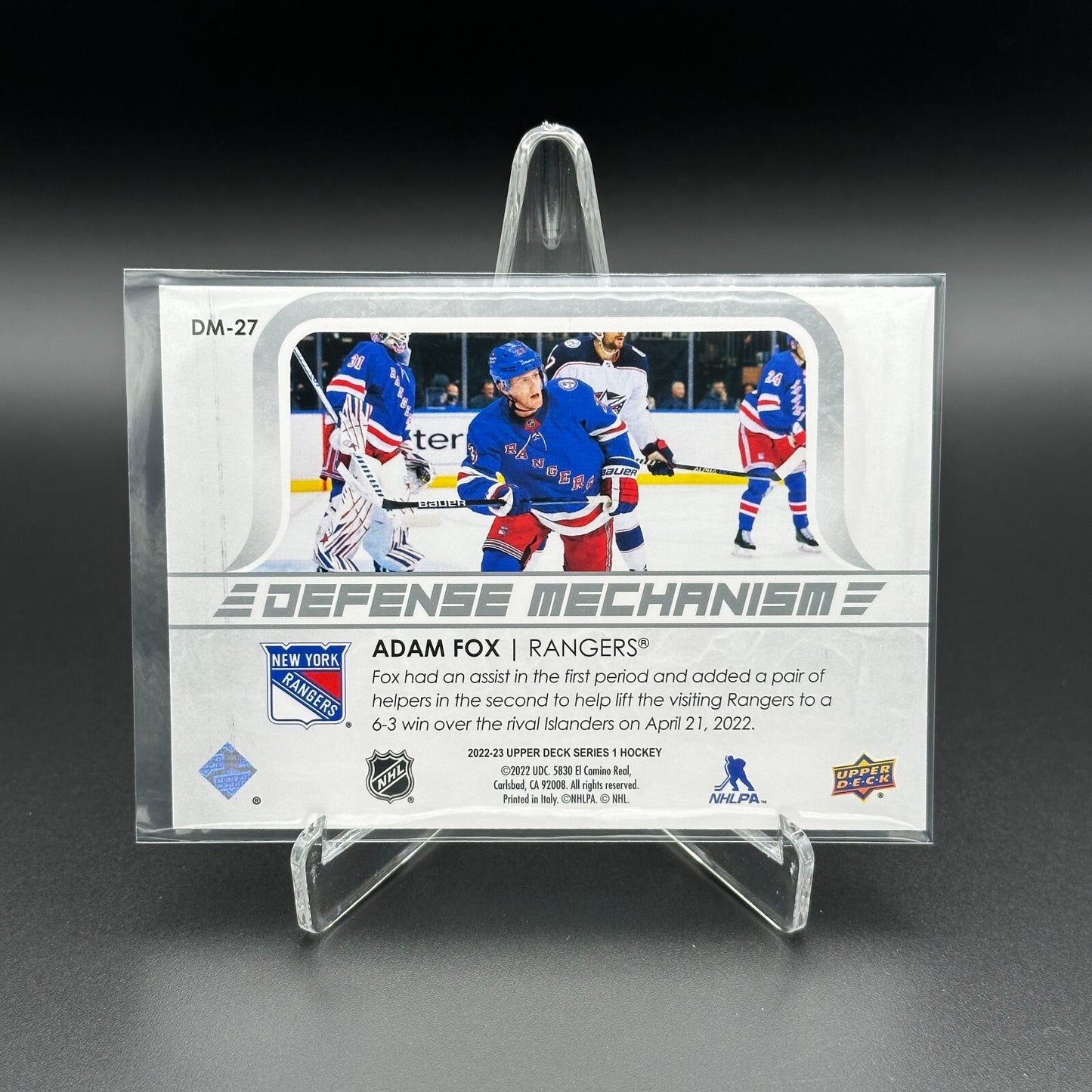 2022-23 UD Series 1 ADAM FOX #DM-27 Defense mechanism - New York Rangers