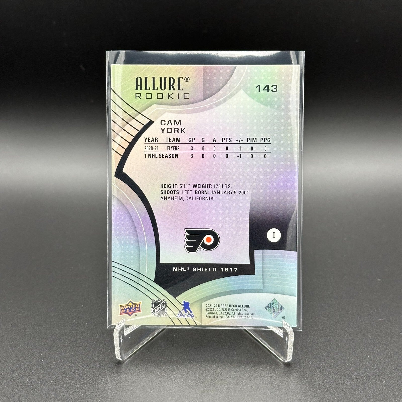 2021-22 UD Allure CAM YORK #143 NHL Shield 1917 Rookie RC - Philadelphia Flyers