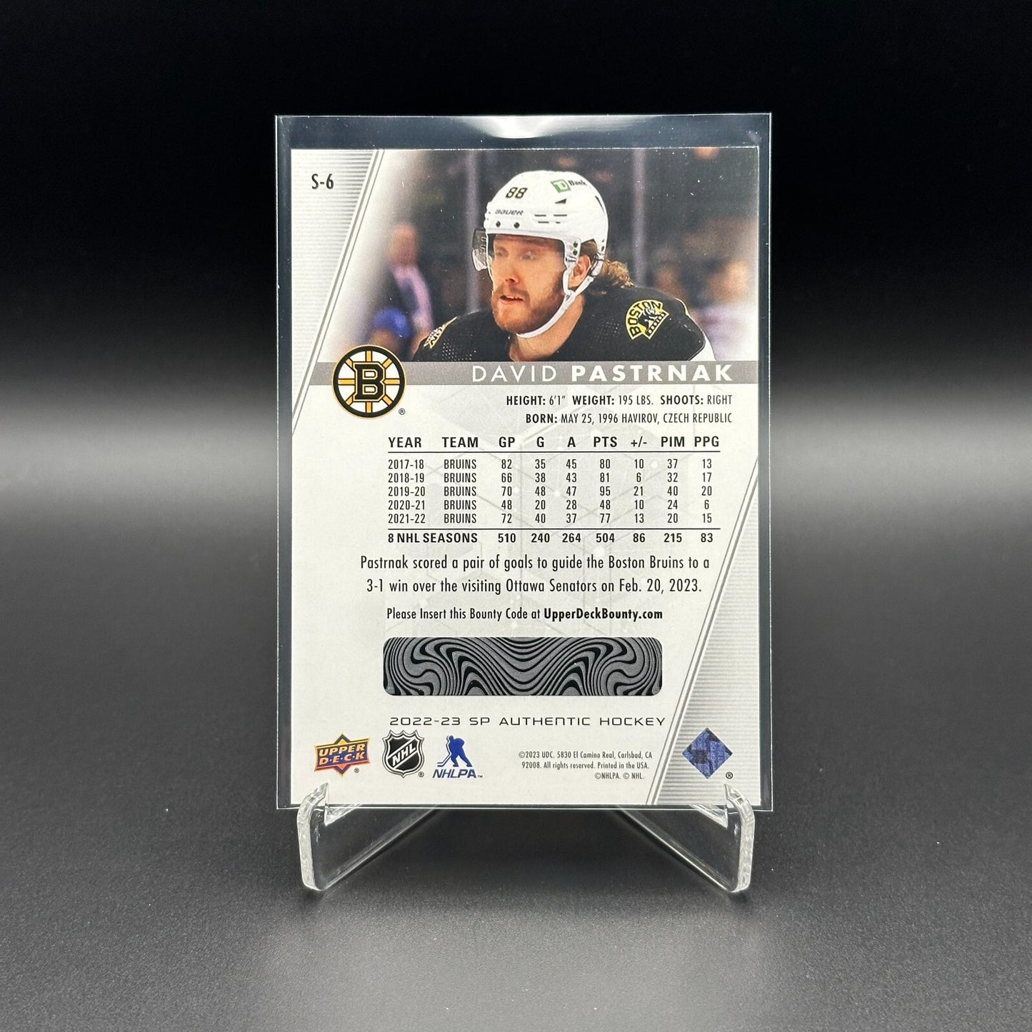 2022-23 UD SP Authentic DAVID PASTRNAK #S-6 Spectrum FX Bounty Unscratched