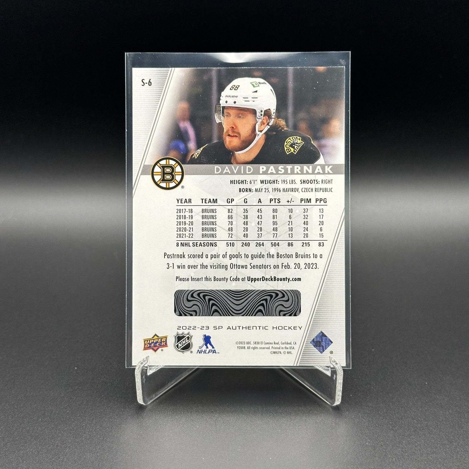 2022-23 UD SP Authentic DAVID PASTRNAK #S-6 Spectrum FX Bounty Unscratched
