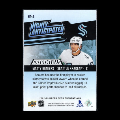 2022-23 UD Credentials MATTY BENIERS #HA-4 Highly Anticipated