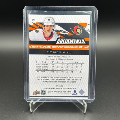 2023-24 UD Credentials TIM STUTZLE #64 Orange /249 - Ottawa Senators