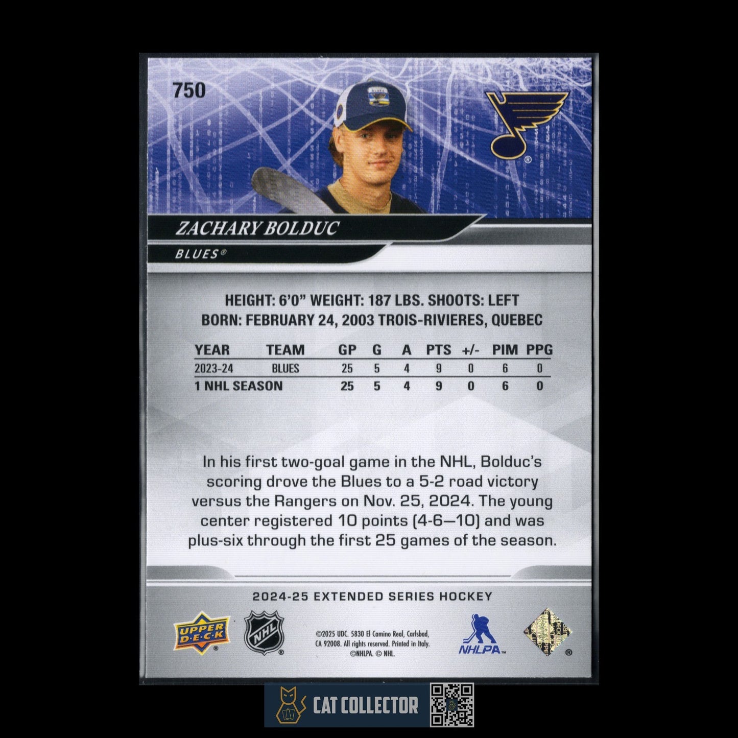2024-25 UD Extended series ZACHARY BOLDUC #750 1st Round Rookies RC