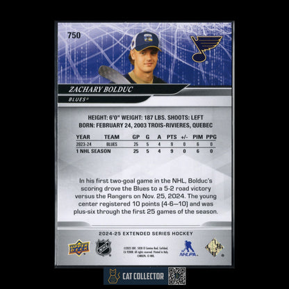 2024-25 UD Extended series ZACHARY BOLDUC #750 1st Round Rookies RC