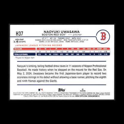 2024 Topps Holiday NOAYUKI UWASAWA #H37 RC - Boston Red Sox