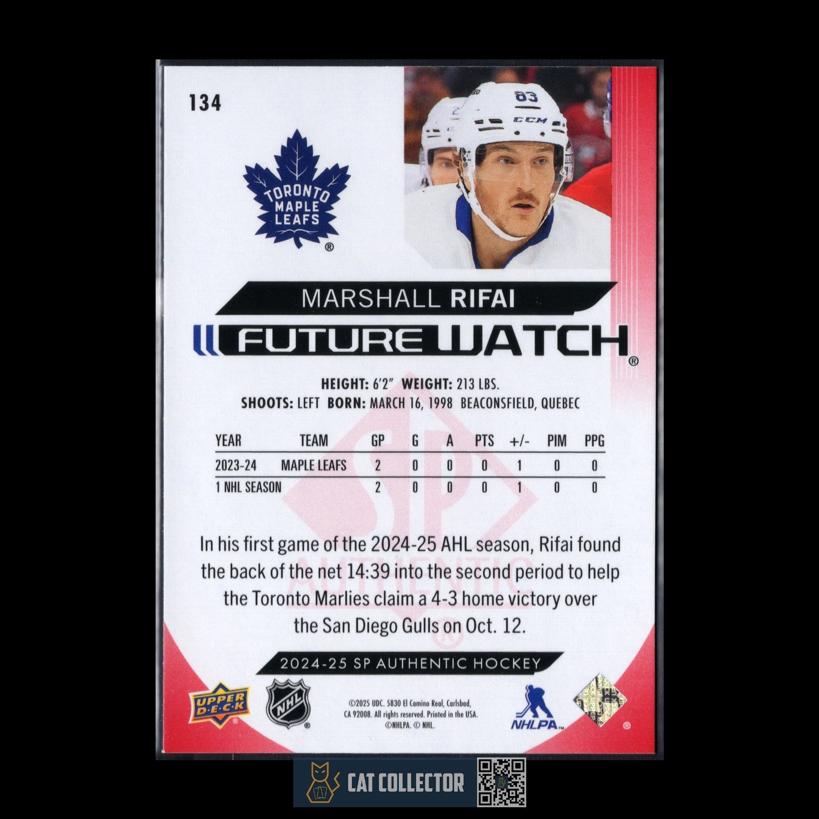 2024-25 UD SP Authentic MARSHALL RIFAI #134 Future Watch Limited Red RC