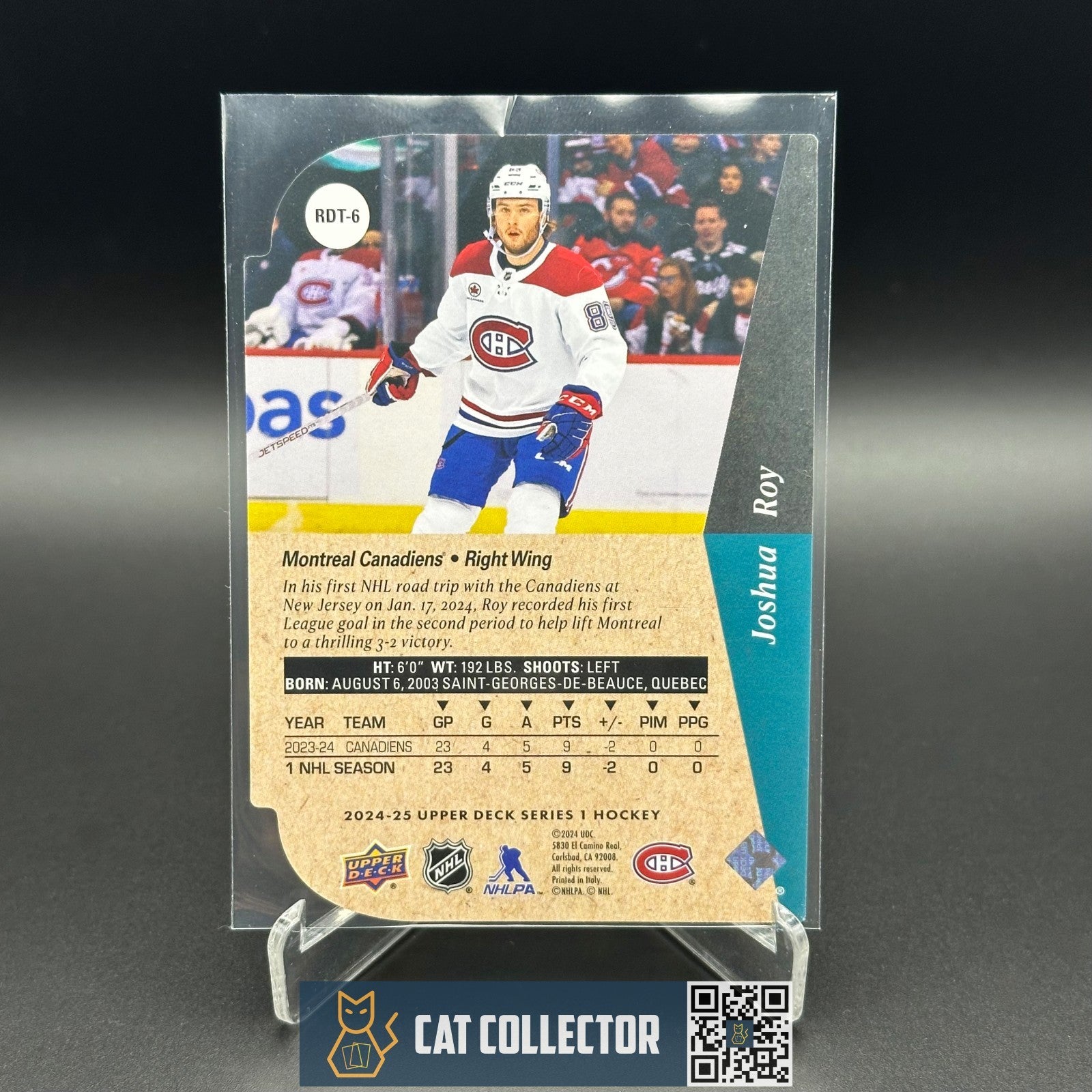 2024-25 UD Series 1 JOSHUA ROY #RDT-6 Rookie Tribute Die Cut RC - MTL Canadiens