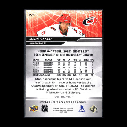 2024-25 UD Series 2 JORDAN STAAL #275 Outburst - Carolina Hurricanes