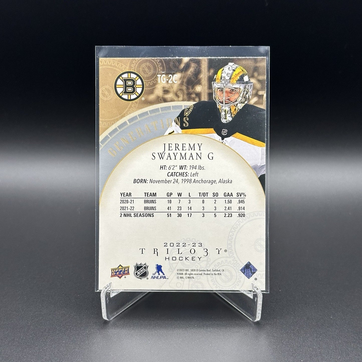 2022-23 UD Trilogy JEREMY SWAYMAN #TG-2C Generations - Boston Bruins