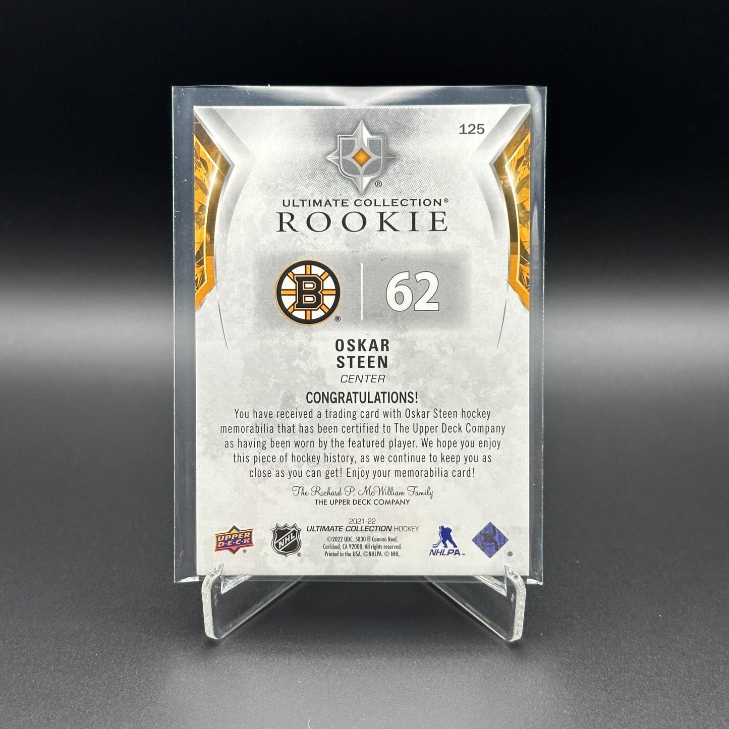2021-22 UD Ultimate Collection OSKAR STEEN #125 Rookie Jersey RC /699