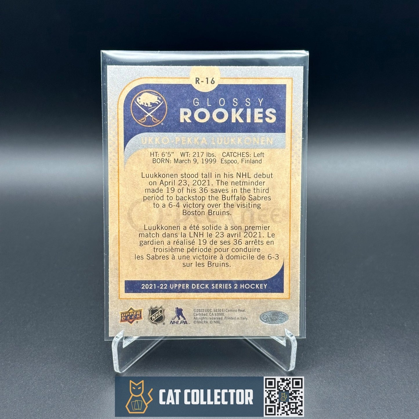 2021-22 UD Series 2 UKKO-PEKKA LUUKKONEN #R-16 OPC Glossy Rookies Silver RC