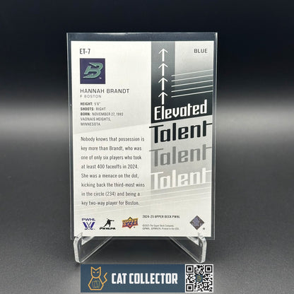 2024-25 UD PWHL HANNAH BRANDT #ET-7 Elevated Talent Blue /99 - Boston Fleet