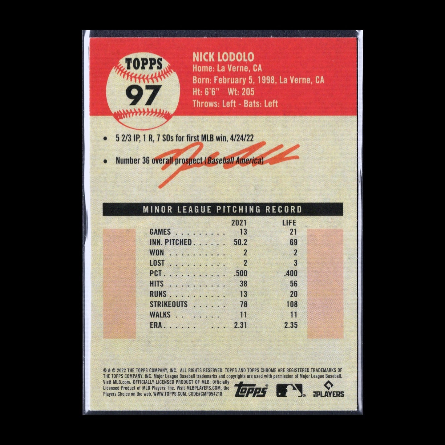 2022 Topps Chrome Platinum Anniversary NICK LODOLO #97 RC