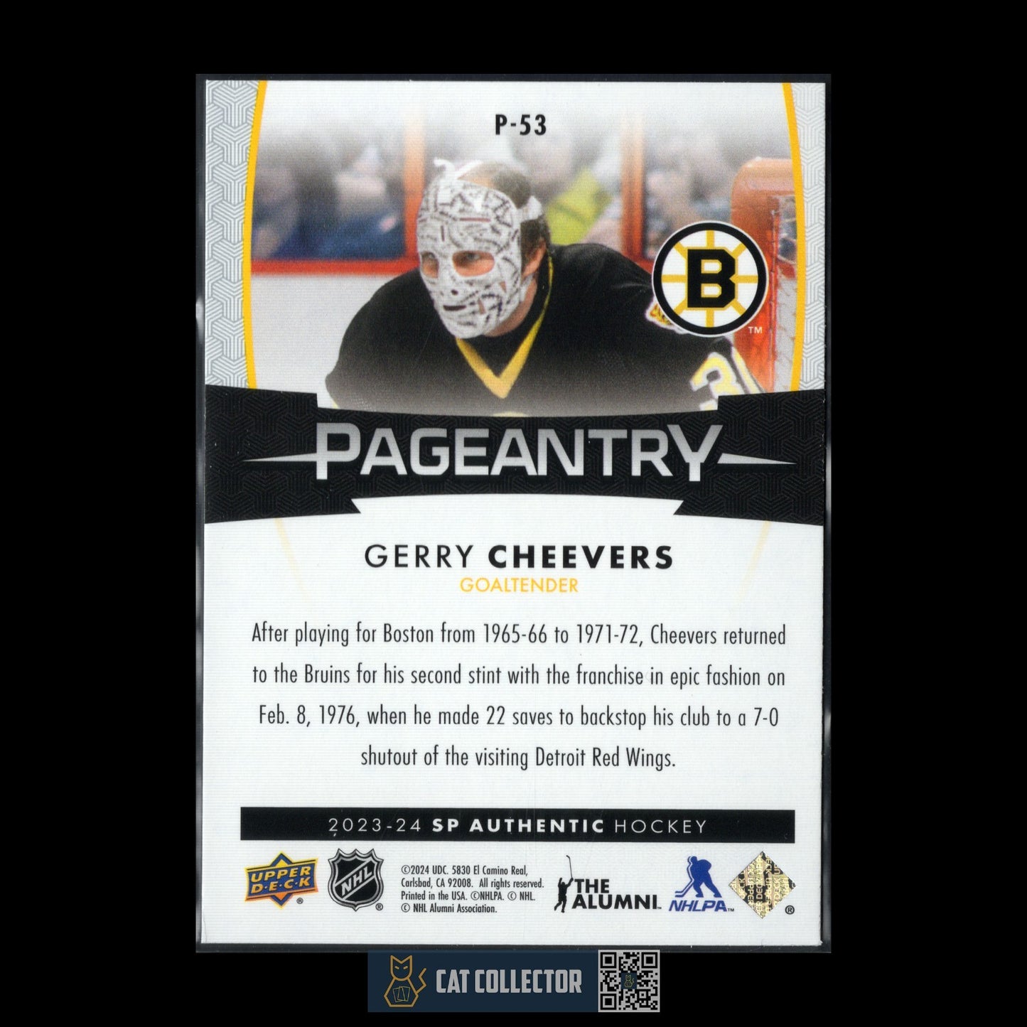 2023-24 UD SP Authentic GERRY CHEEVERS #P-53 Pageantry - Boston Bruins