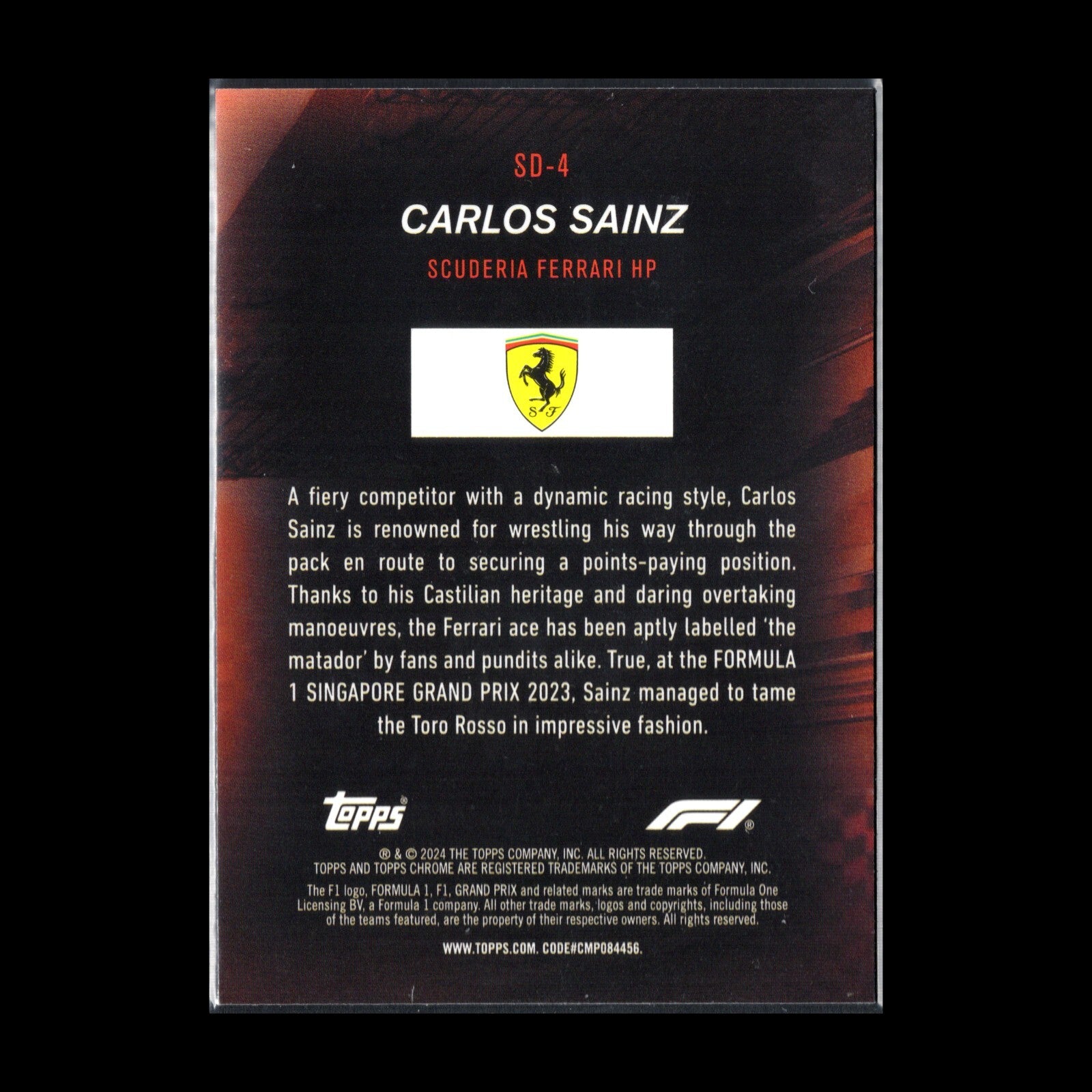 2024 Topps Chrome Formula 1 CARLOS SAINZ #SD-4 Speed demons