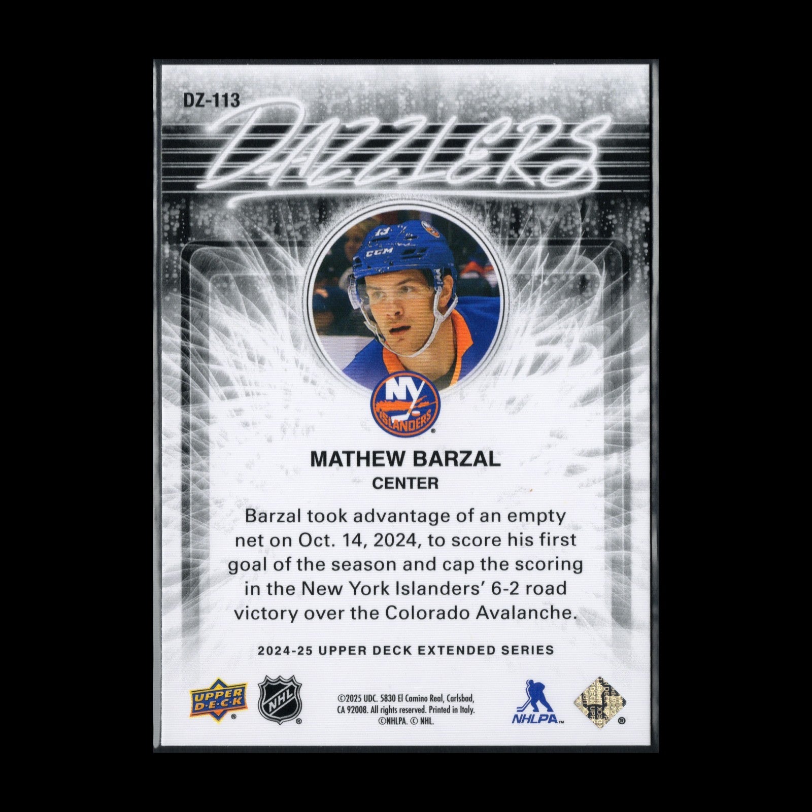 2024-25 UD Extended series MATHEW BARZAL #DZ-113 Dazzlers Green - NY Islanders