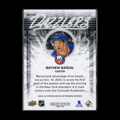 2024-25 UD Extended series MATHEW BARZAL #DZ-113 Dazzlers Green - NY Islanders