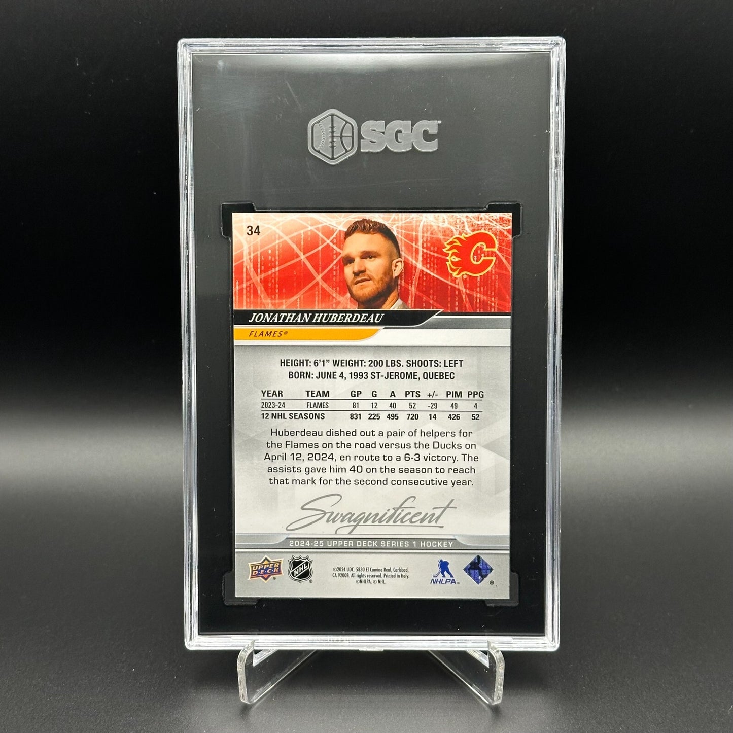 2024-25 UD Series 1 JONATHAN HUBERDEAU #34 Swagnificient Grade 9 - SSP Case Hit!