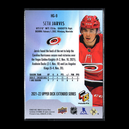2021-22 UD Extended series SETH JARVIS #HG-9 HoloGrFX - Carolina Hurricanes