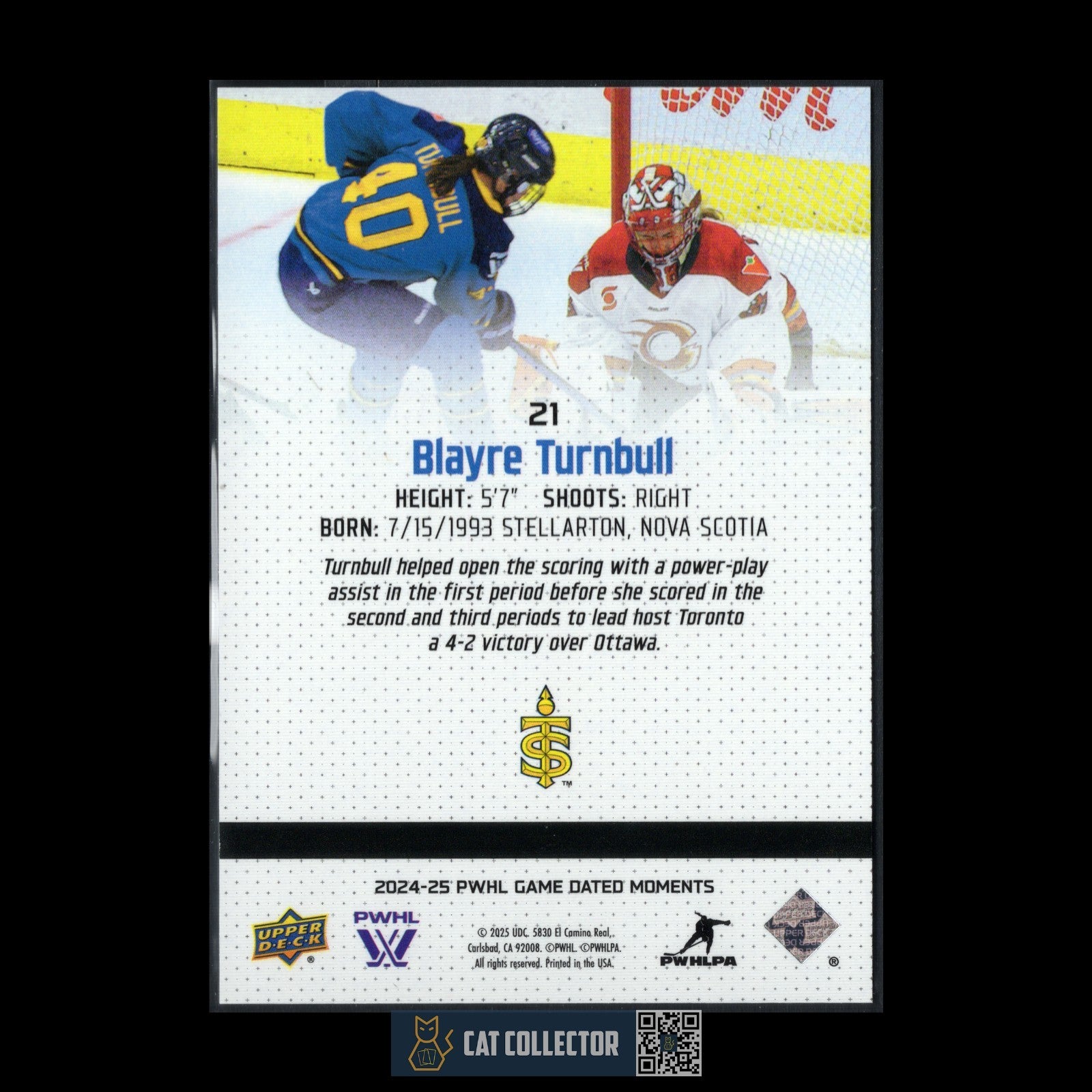 2024-25 UD PWHL Game Dated Moments BLAYRE TURNBULL #21 ONLINE EXCUSIVE!