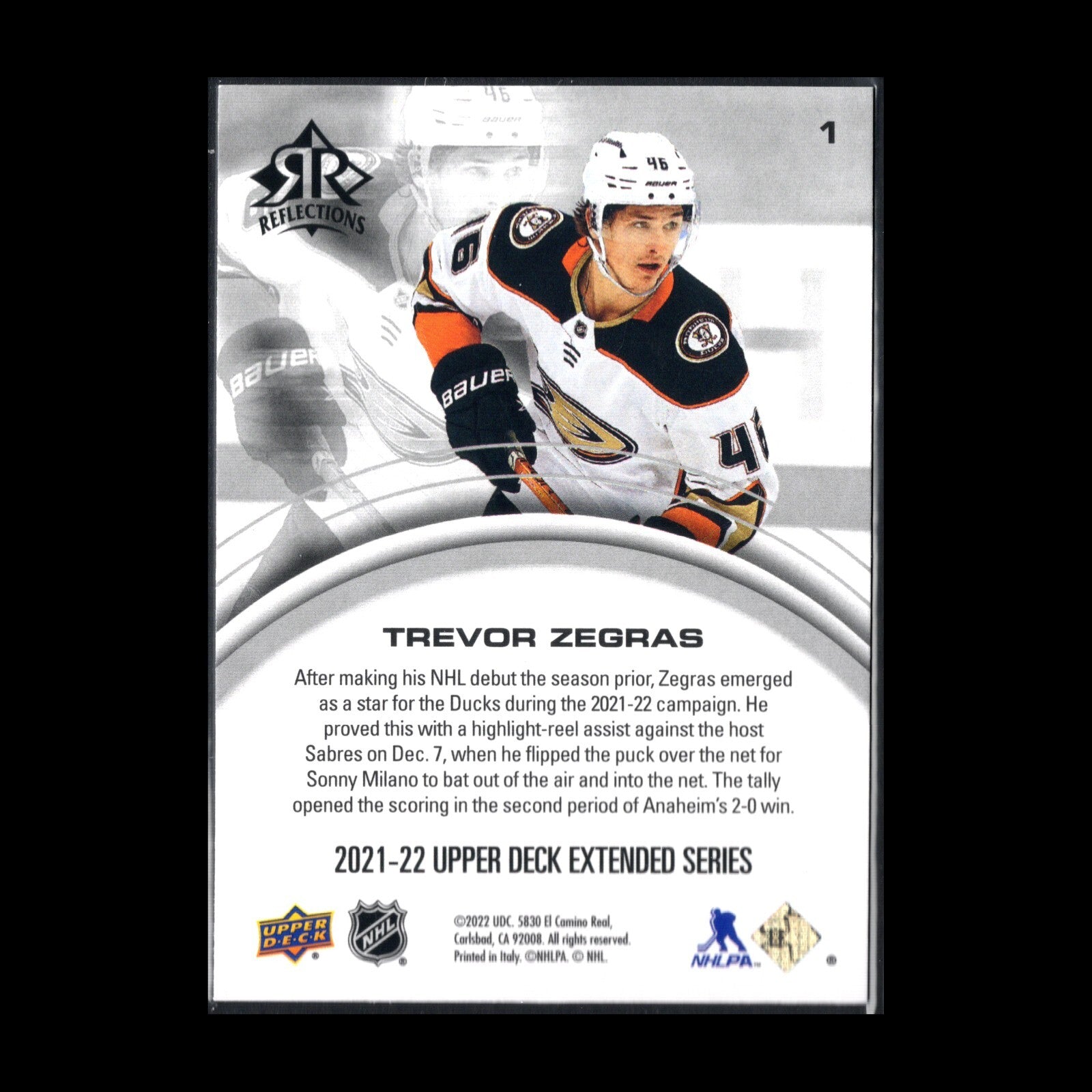 2021-22 UD Extended series TREVOR ZEGRAS #1 Reflections - Anaheim Ducks