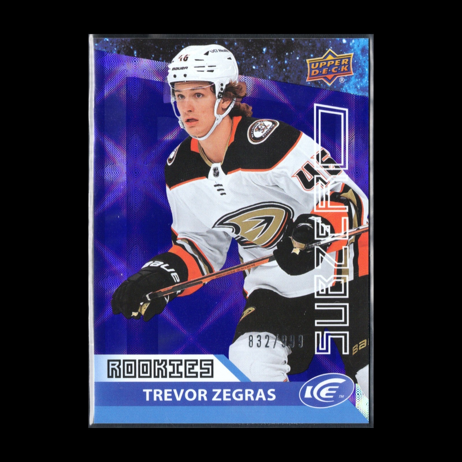 2021-22 UD Ice TREVOR ZEGRAS #SZ-56 Sub-Zero Rookies RC 832/999 - Anaheim Ducks