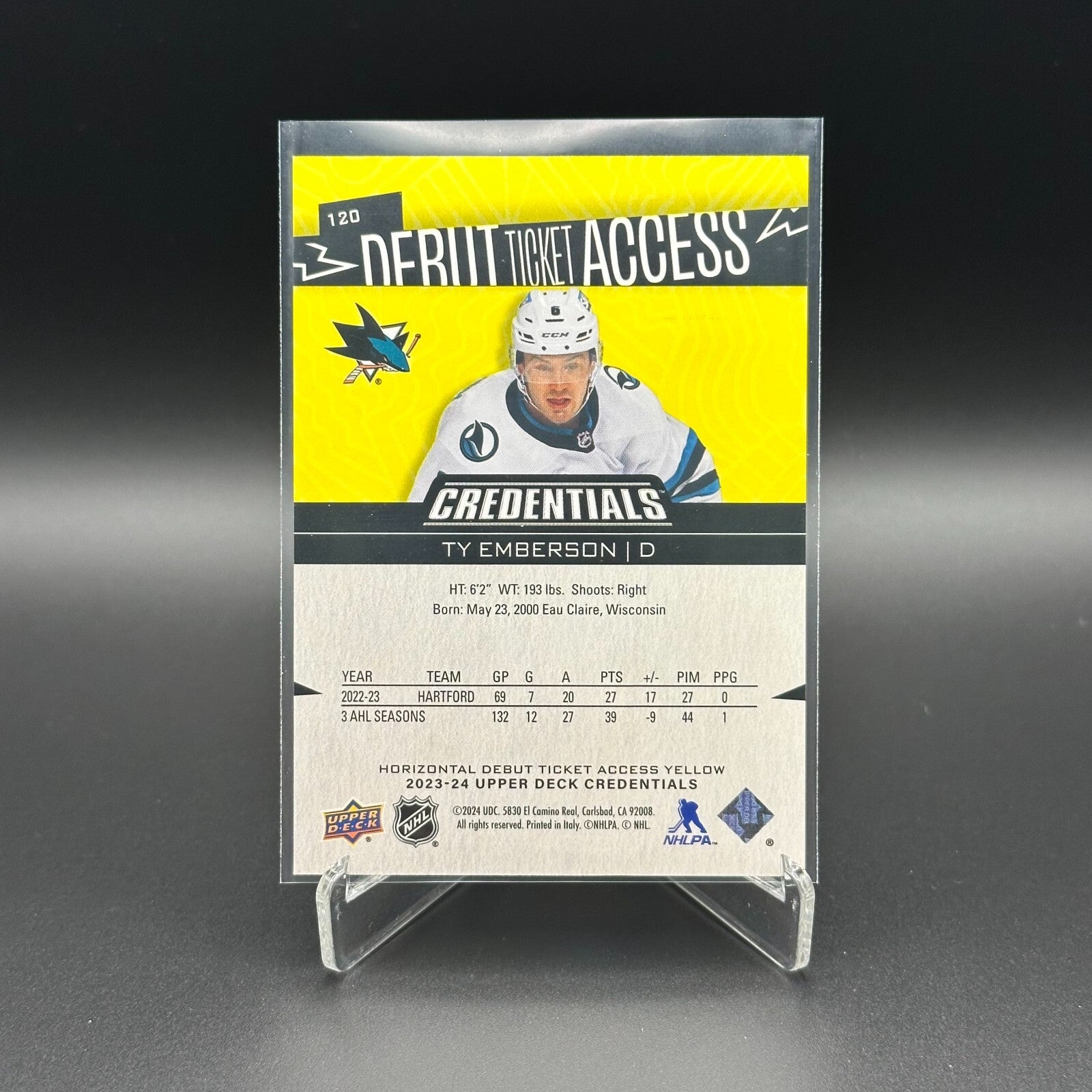 2023-24 UD Credentials TY EMBERSON #120 Horizontal Debut Ticket Access Yellow RC