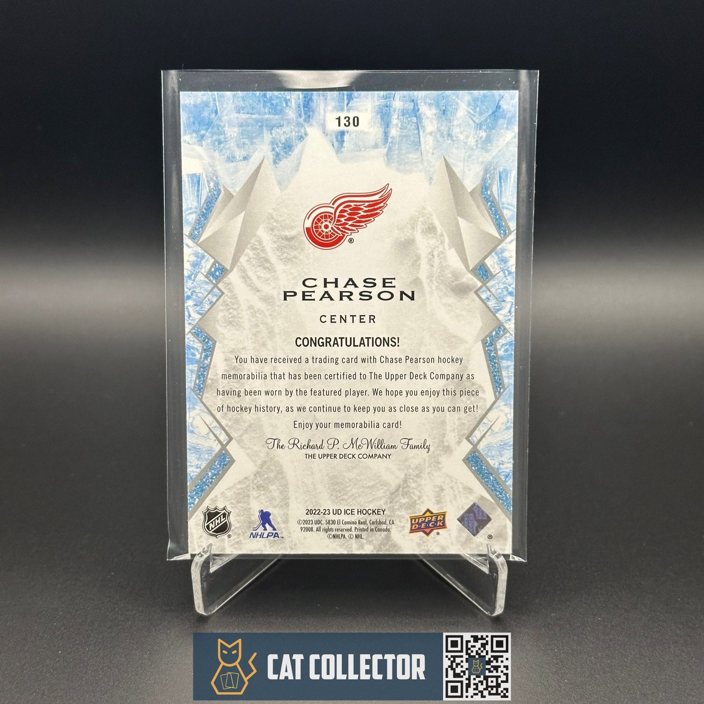 2022-23 UD Ice CHASE PEARSON #130 Jersey Rookie RC - Detroit Red Wings