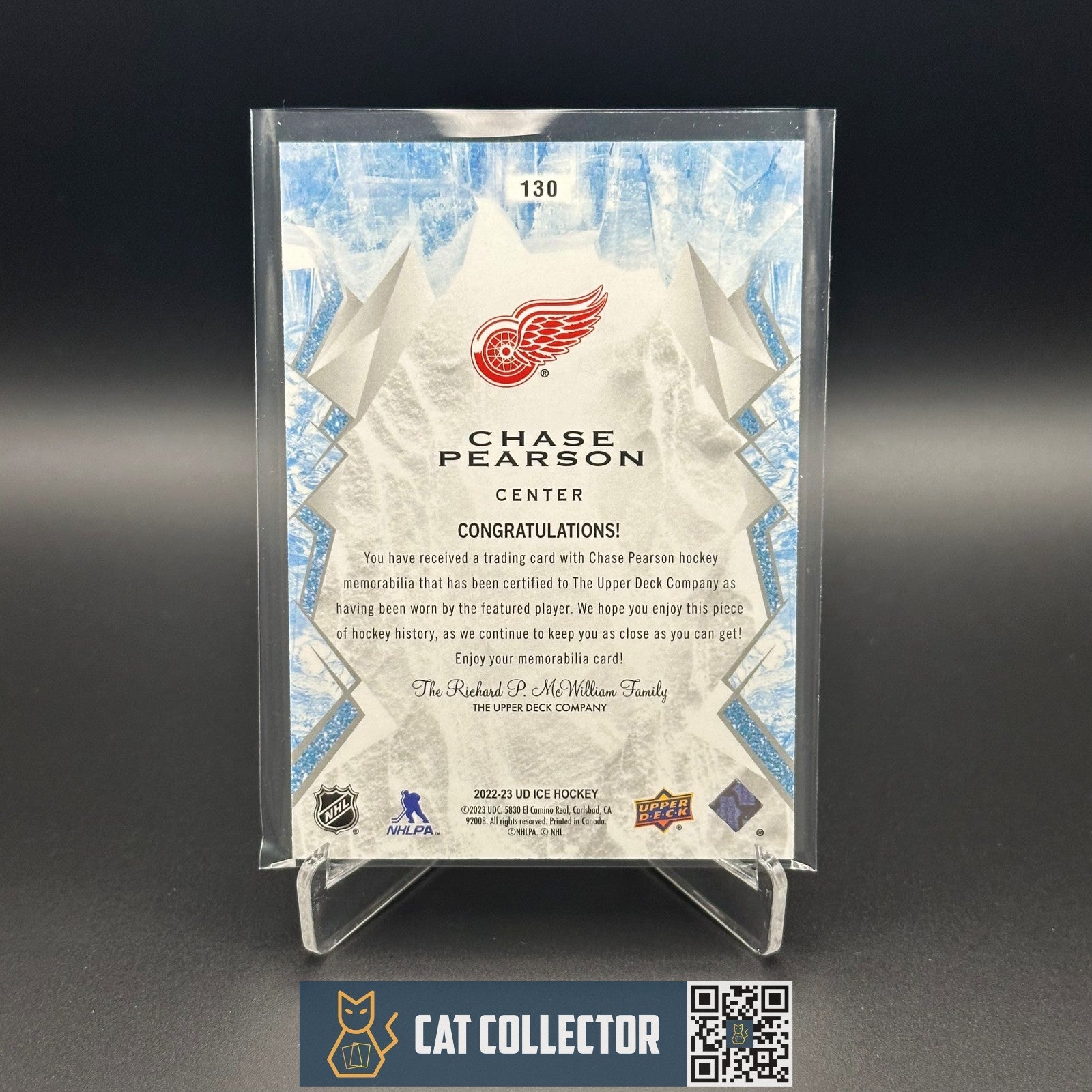 2022-23 UD Ice CHASE PEARSON #130 Jersey Rookie RC - Detroit Red Wings