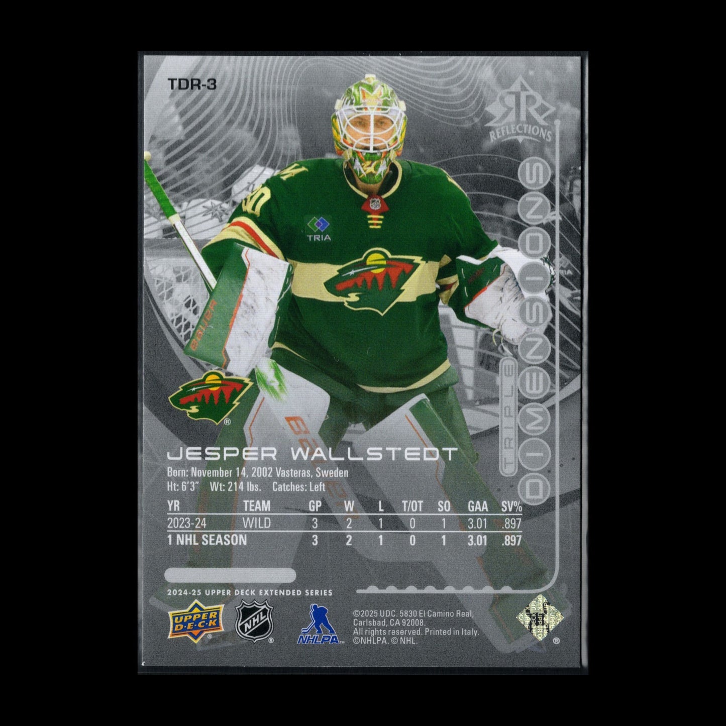 2024-25 UD Extended JESPER WALLSTEDT #TDR-3 Triple Dimensions Reflections Rookie