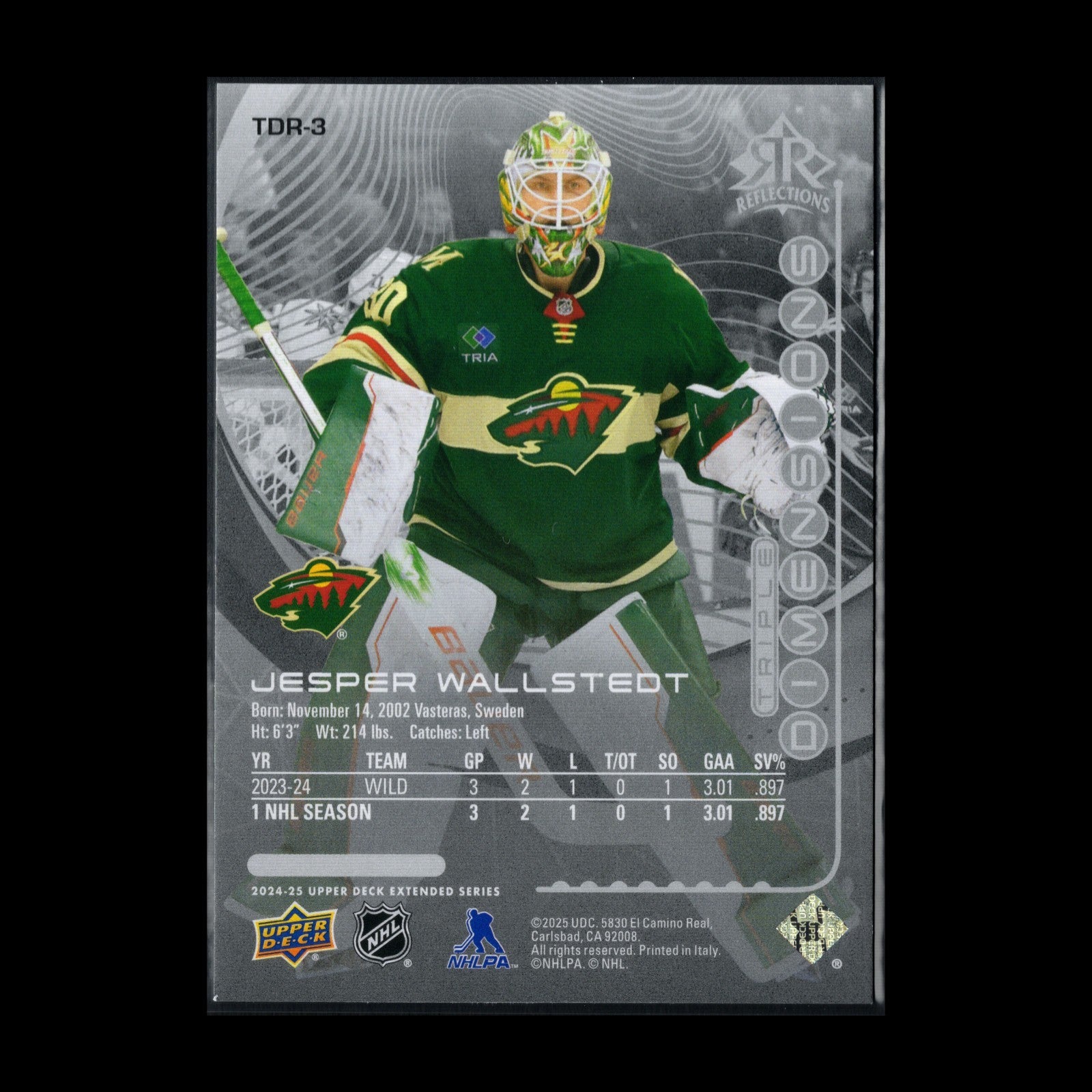 2024-25 UD Extended JESPER WALLSTEDT #TDR-3 Triple Dimensions Reflections Rookie