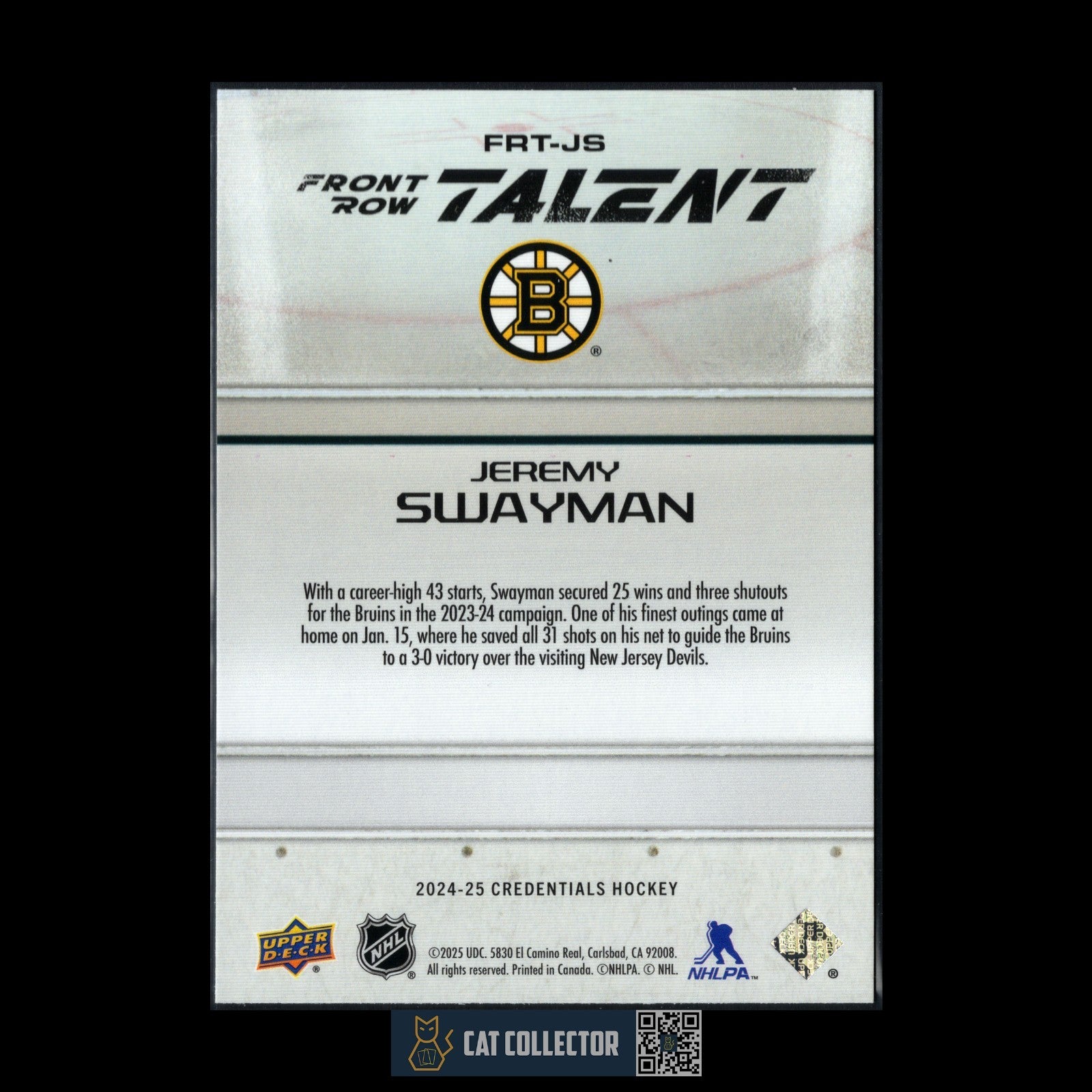 2024-25 UD Credentials JEREMY SWAYMAN #FRT-JS Front Row Talent