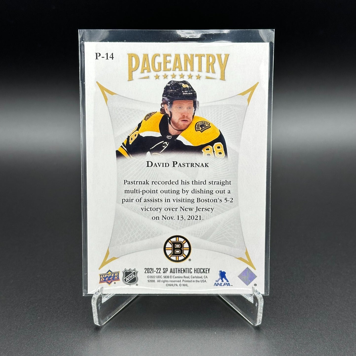 2021-22 UD SP Authentic DAVID PASTRNAK #P-14 Pageantry - Boston Bruins