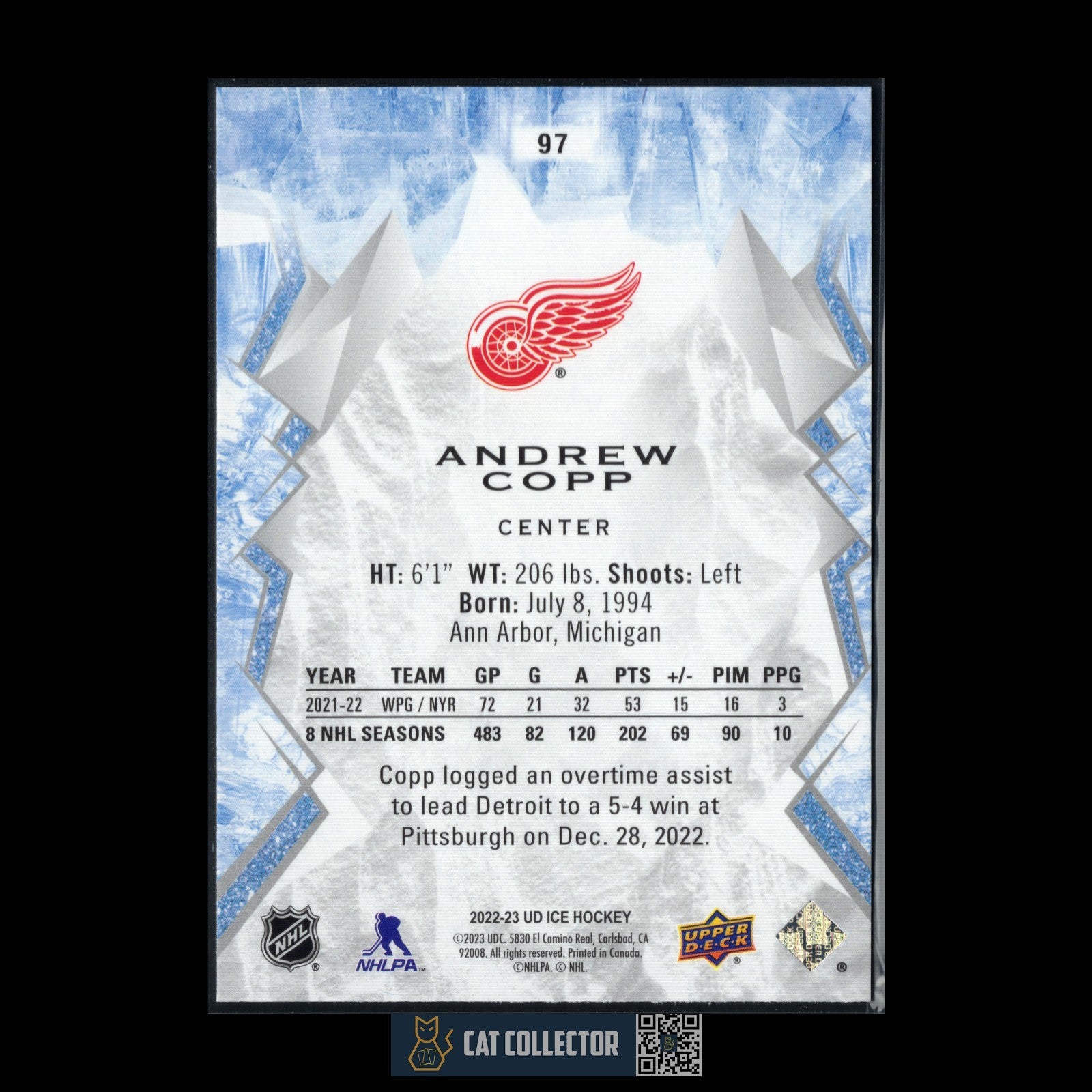 2022-23 UD Ice ANDREW COPP #97 Orange - Detroit Red Wings