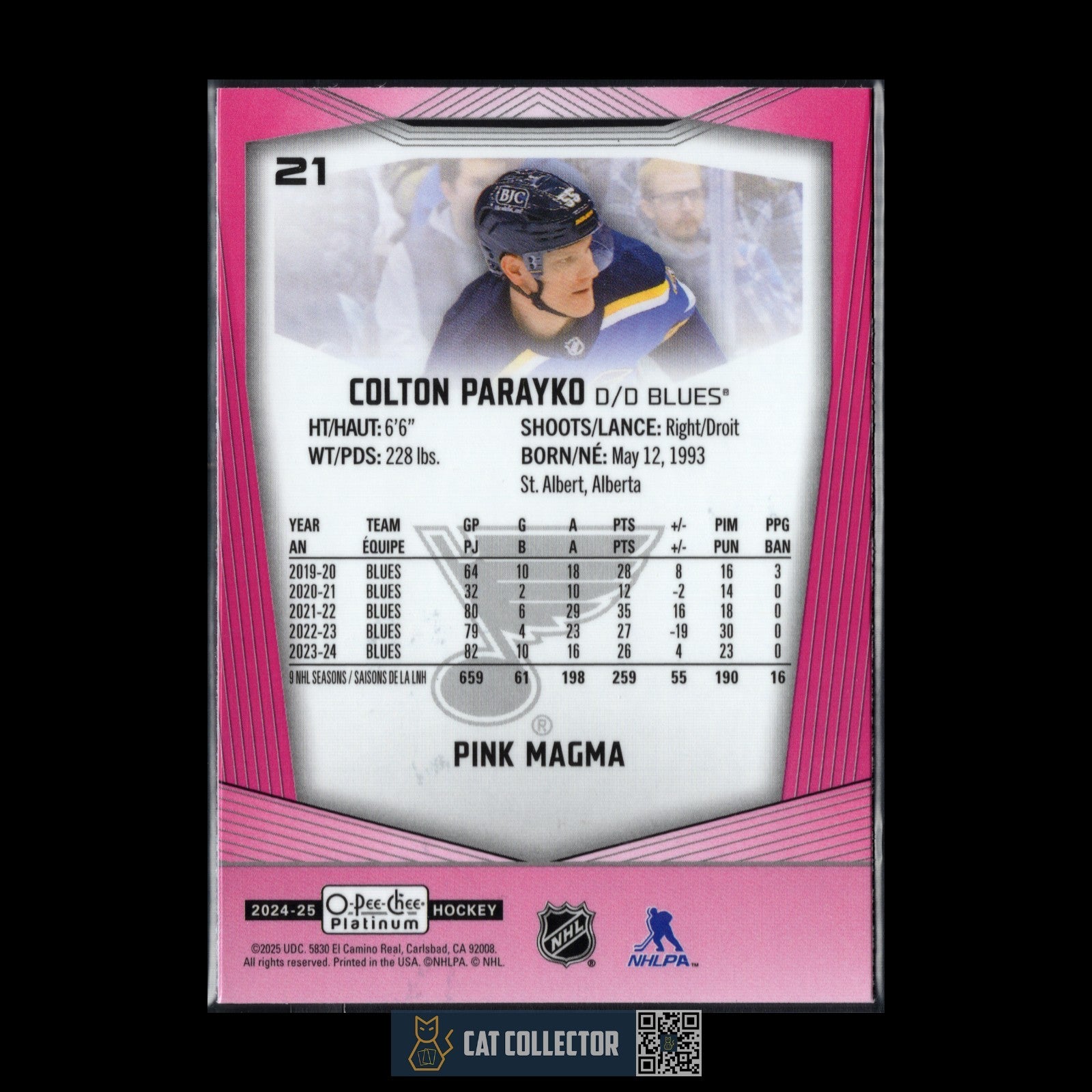 2024-25 O-Pee-Chee Platinum COLTON PARAYKO #21 Pink Magma
