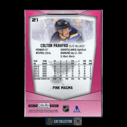 2024-25 O-Pee-Chee Platinum COLTON PARAYKO #21 Pink Magma