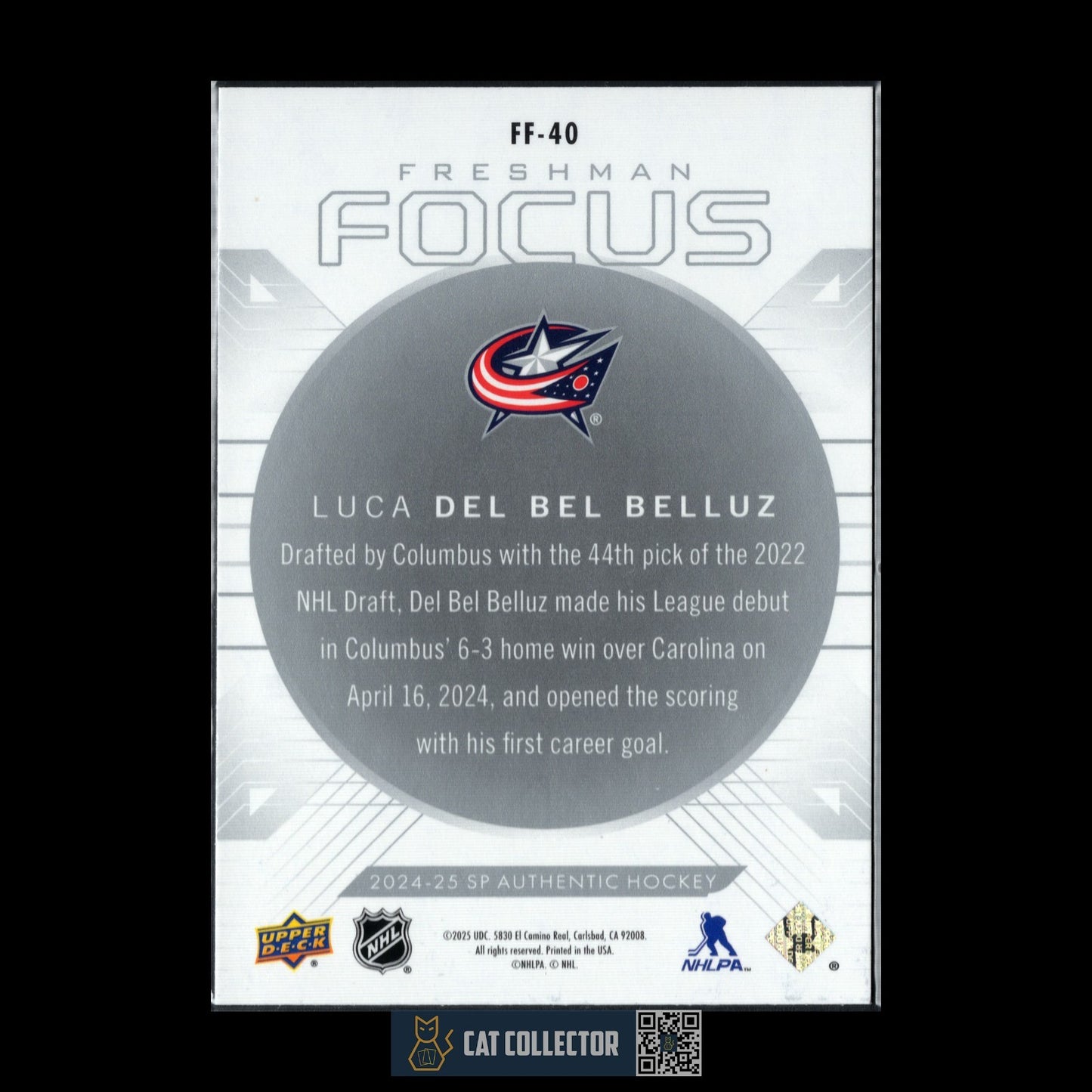 2024-25 UD SP Authentic LUCA DEL BEL BELLUZ #FF-40 Freshman Focus Rookie RC