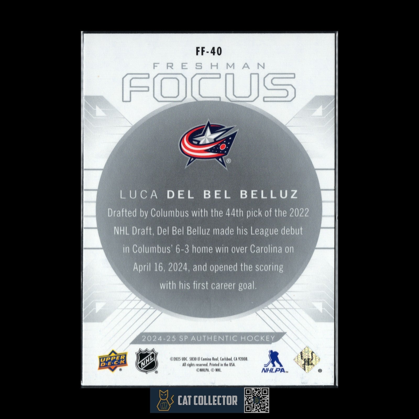 2024-25 UD SP Authentic LUCA DEL BEL BELLUZ #FF-40 Freshman Focus Rookie RC