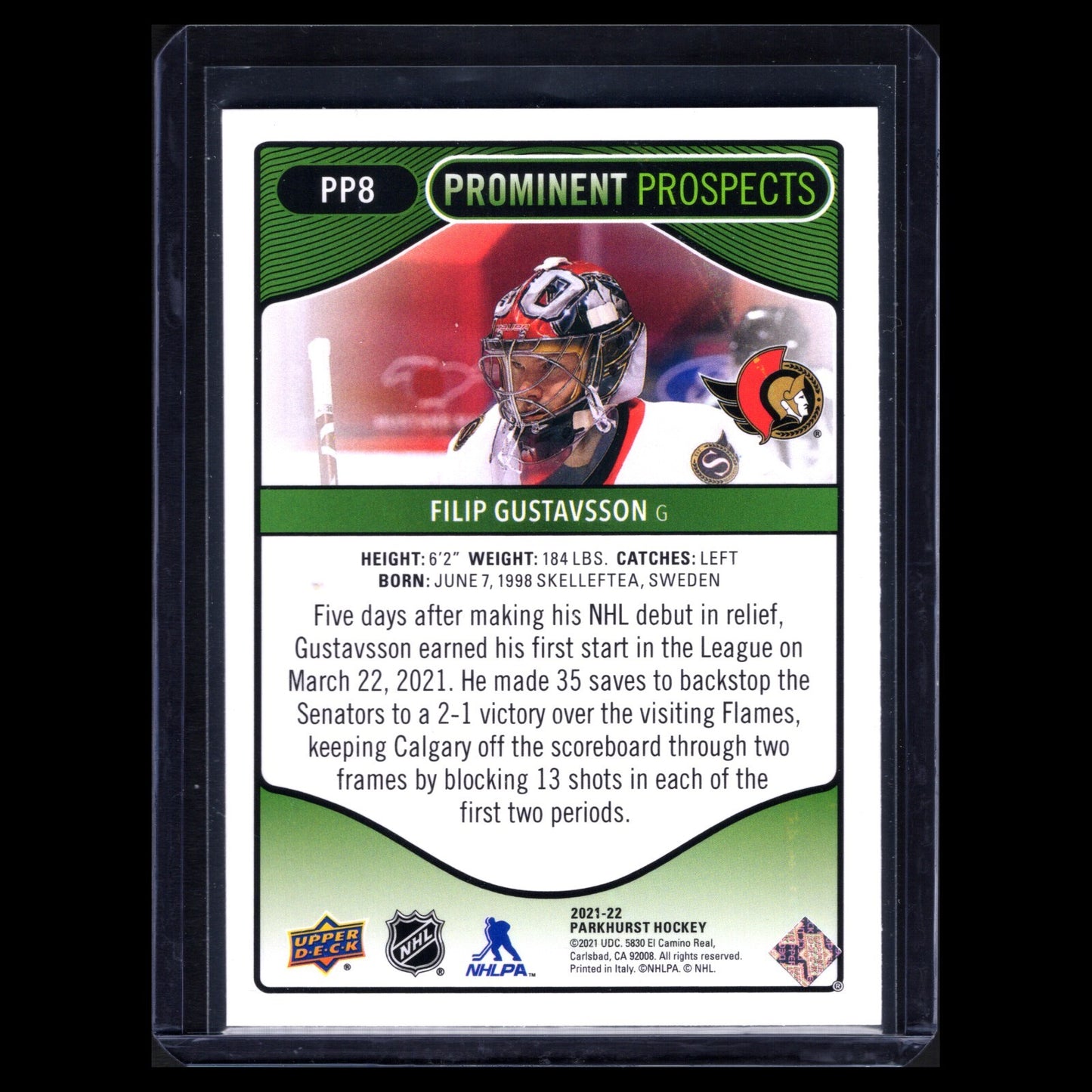 2021-22 UD Parkhurst FILIP GUSTAVSSON #PP8 Prominent Prospects Rookie RC