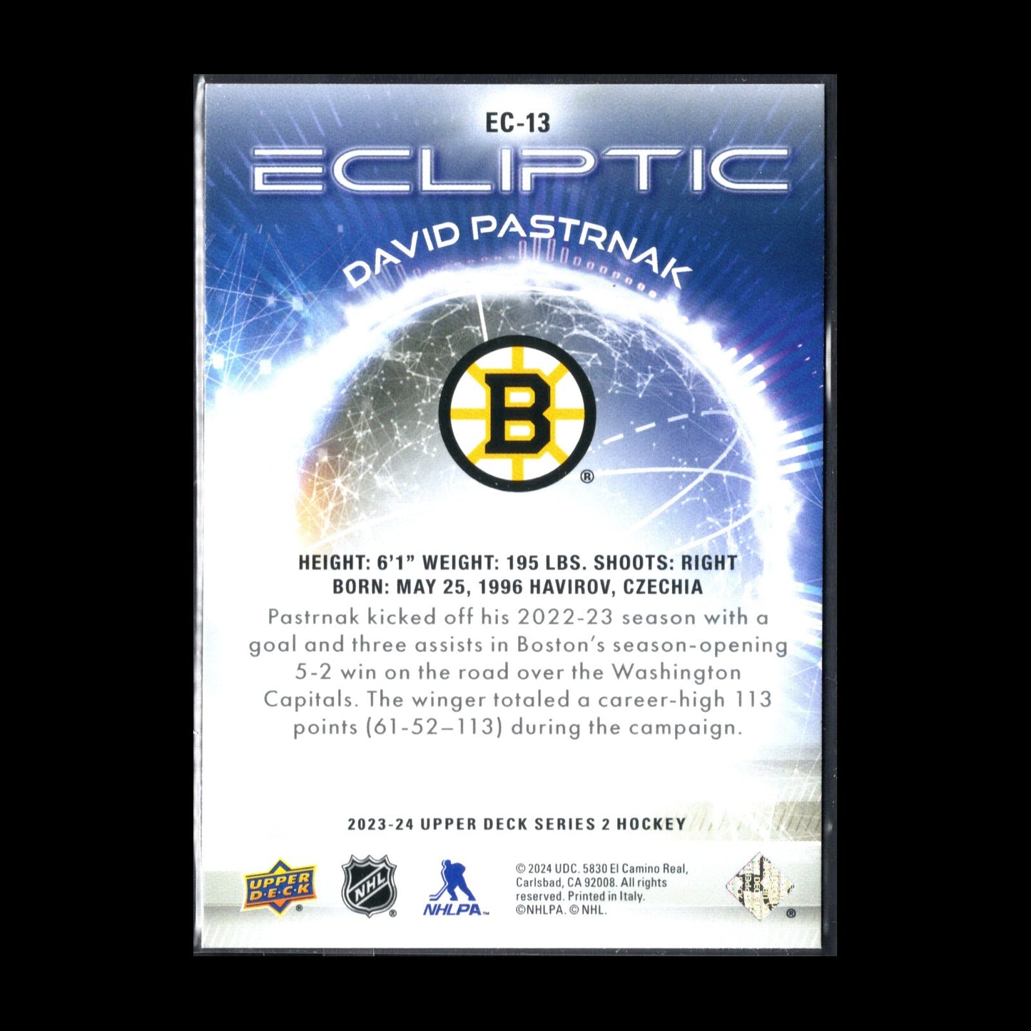 2023-24 UD Series 2 DAVID PASTRNAK #EC-13 Ecliptic - Boston Bruins