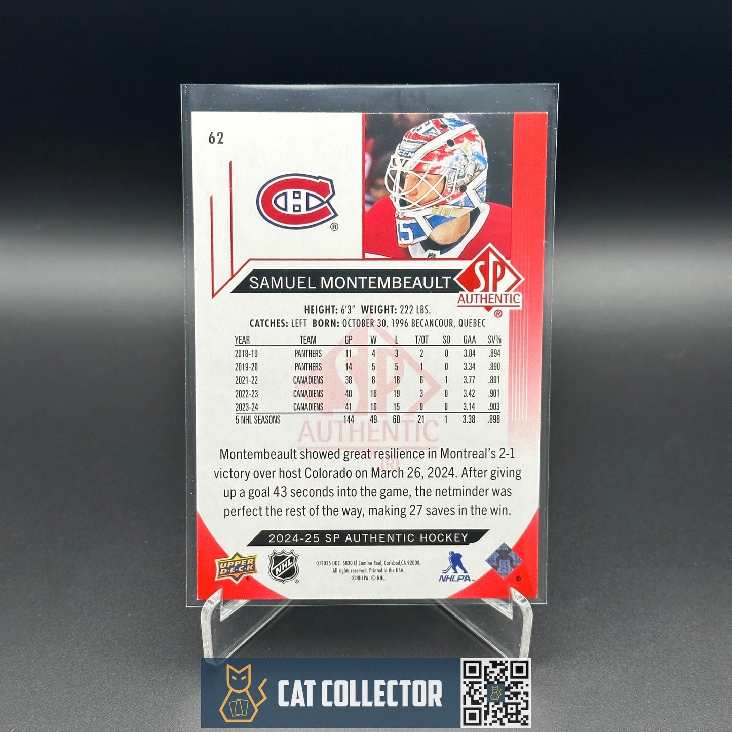 2024-25 UD SP Authentic SAMUEL MONTEMBEAULT #62 Limited Red