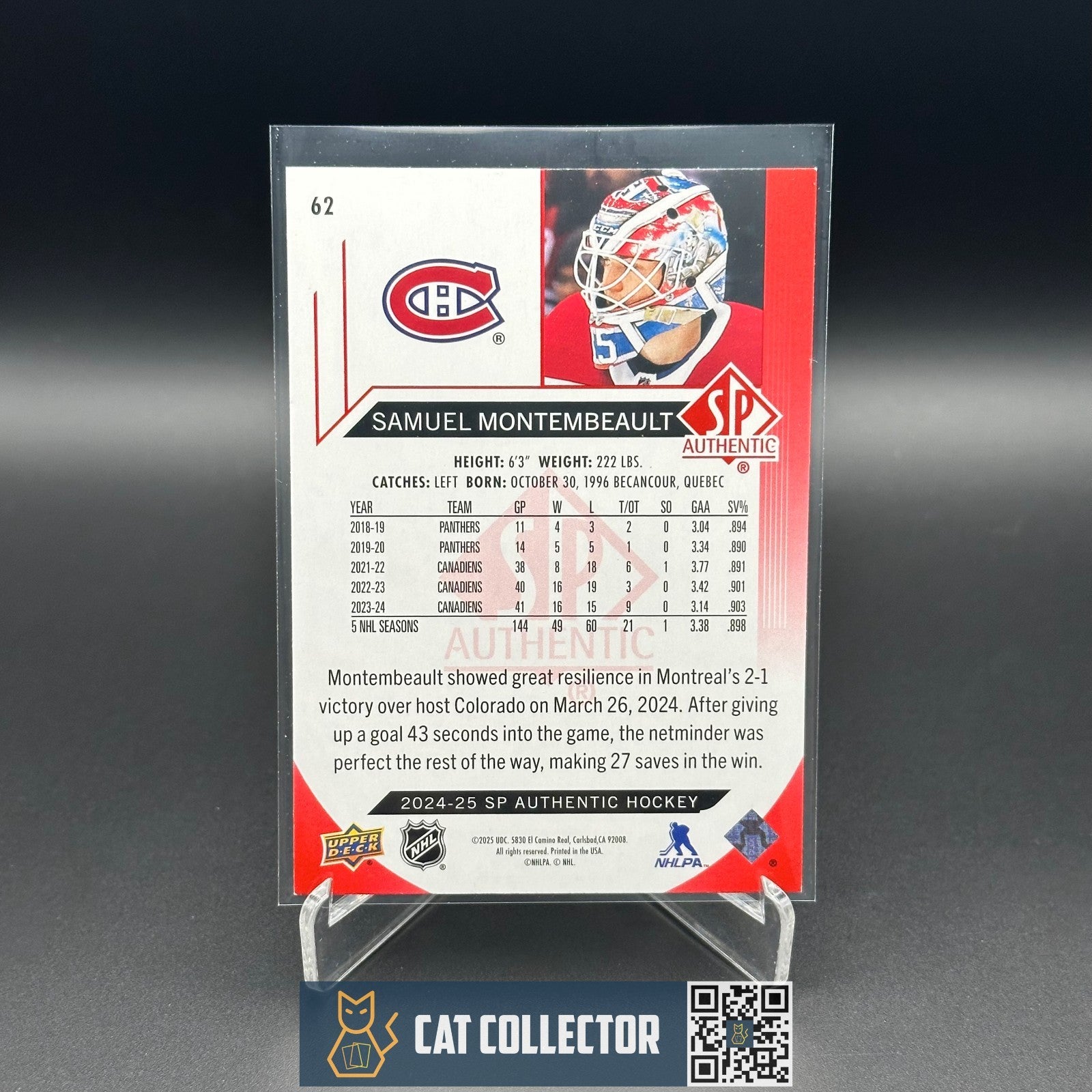 2024-25 UD SP Authentic SAMUEL MONTEMBEAULT #62 Limited Red