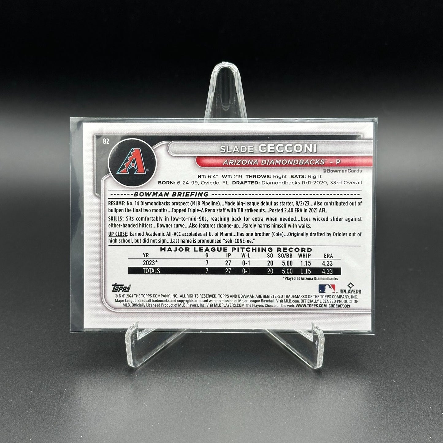2024 Topps Bowman SLADE CECCONI #82 Prospect RC - Arizona Diamondbacks
