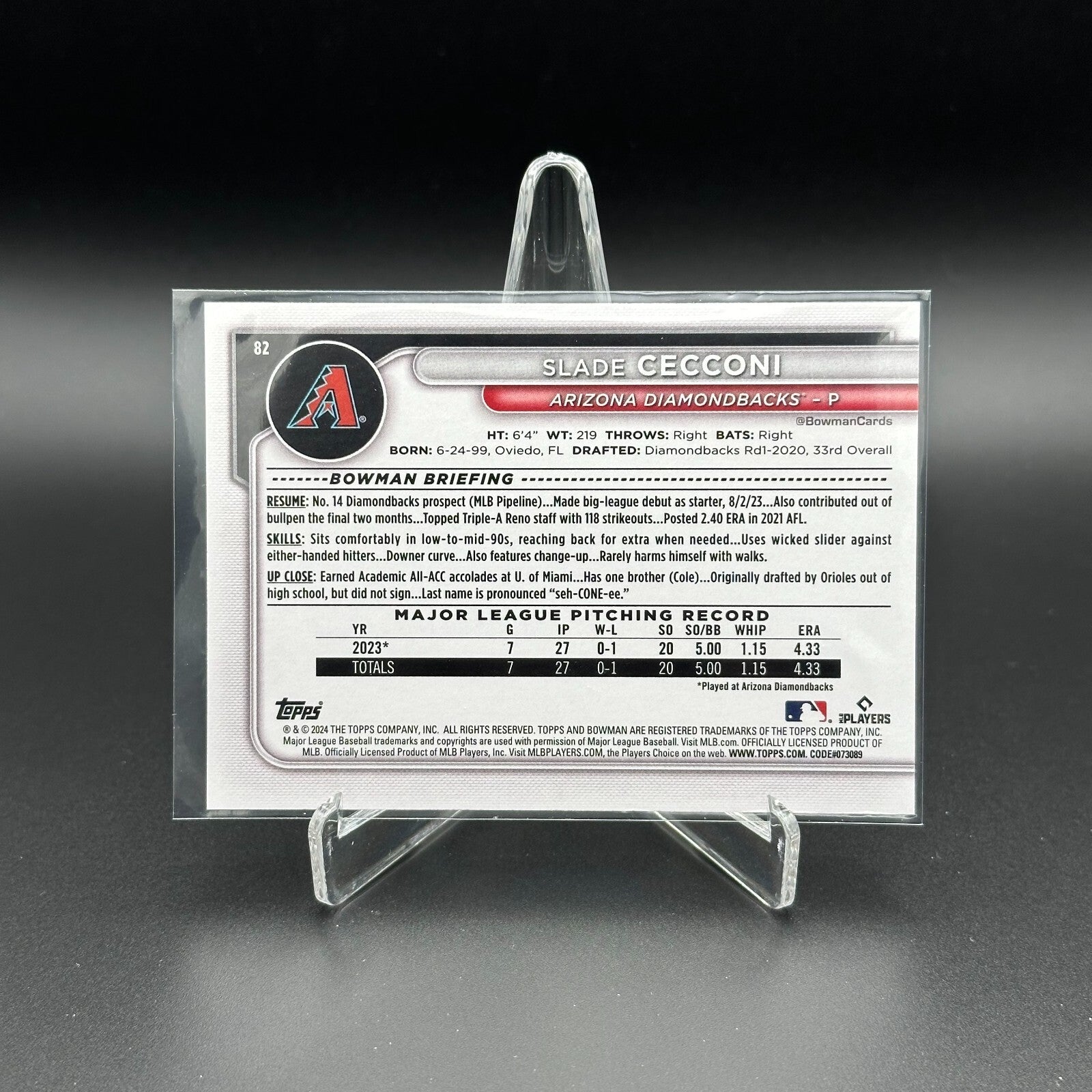 2024 Topps Bowman SLADE CECCONI #82 Prospect RC - Arizona Diamondbacks