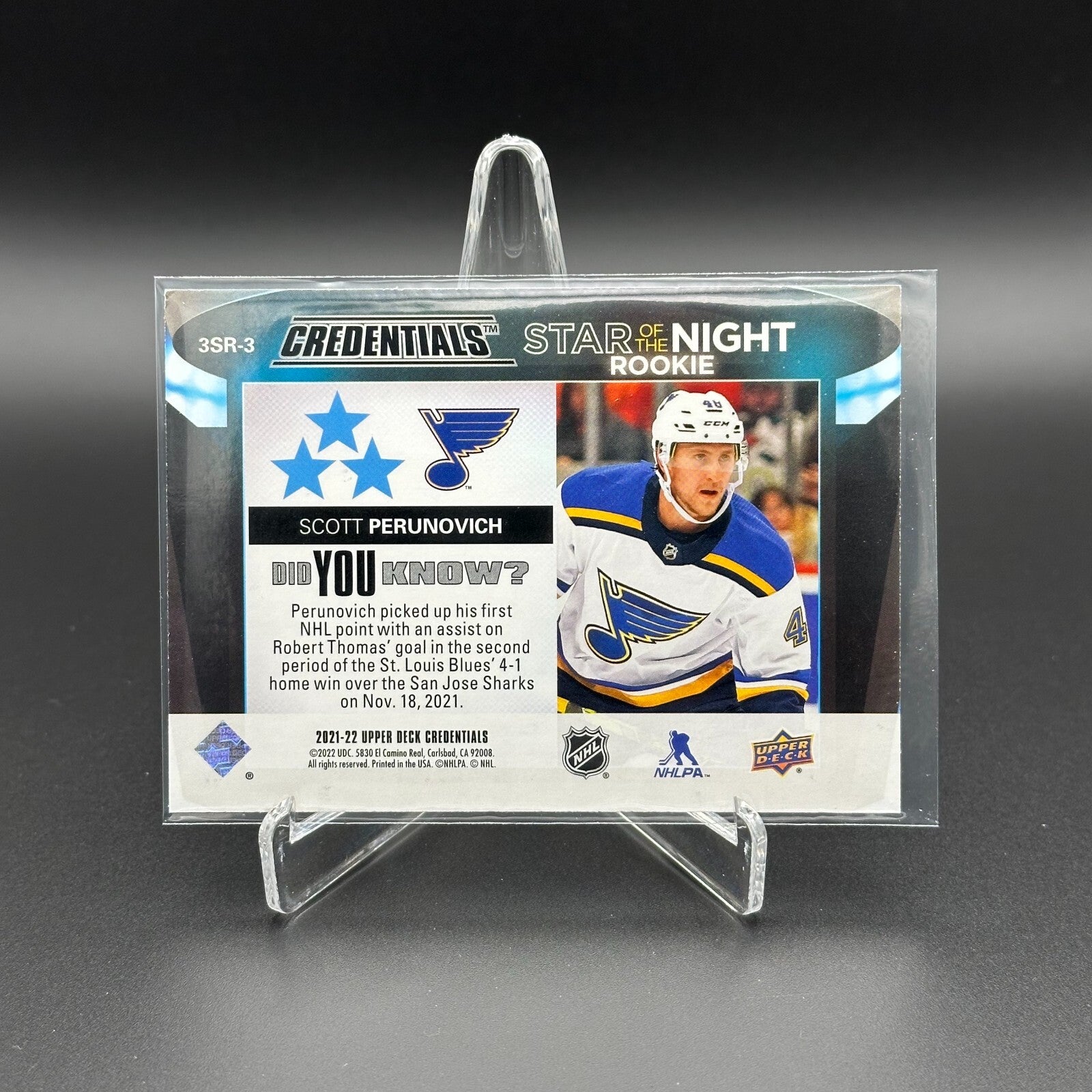 2021-22 UD Credentials SCOTT PERUNOVICH #3SR-3 Third Star of the Night RC